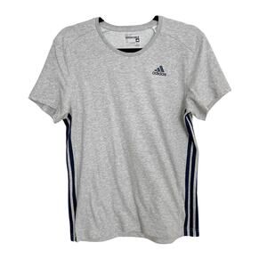 Adidas Sport Essentials Tripe Stripe Side Tee Womens Small S Heather Gray Blue